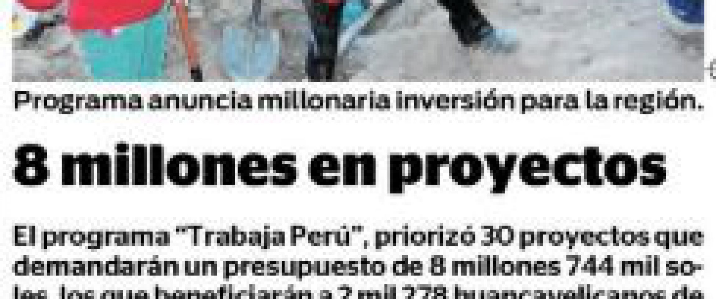 Correo (Huancavelica)

21/05/2019

El programa “Trabaja Perú” priorizó 30 proyectos que demandarán un presupuesto 8 millones 744 mil soles, los que beneficiarán a 2 mil 278 huancavelicanos de extrema pobreza de seis…