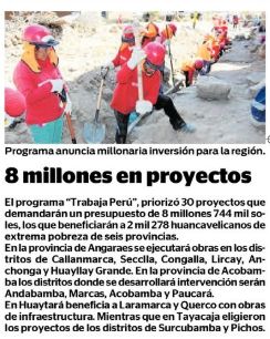 trabaja perua correo huancavelica mayo 2019 Correo (Huancavelica)
21/05/2019
El programa “Trabaja Perú” priorizó 30 proyectos que demandarán un presupuesto 8 millones 744 mil soles, los que beneficiarán a 2 mil 278 huancavelicanos de extrema pobreza de seis…