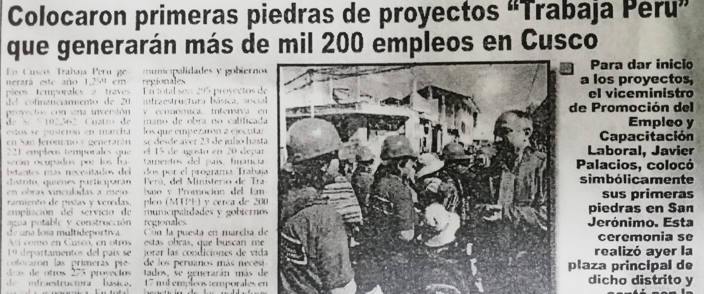 dav Matutino (Cusco)
24/07/2019
Para dar inicio a los proyectos, el viceministro de Promoción del Empleo y Capacitación Laboral, Javier Palacios, colocó simbólicamente sus primeras piedras en San Jerónimo. Esta ceremonia se realizó…