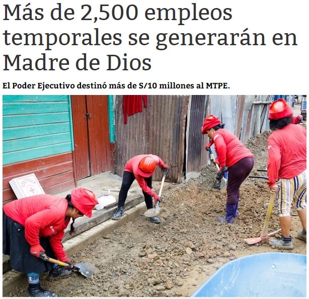 correo madre de dios trabajaperu2019 octubre Correo
19/10/2019
Con el objetivo de beneficiar a los pobladores desempleados que están en situación de pobreza y pobreza extrema, el Gobierno generará más de 2,500 empleos temporales en la región de…