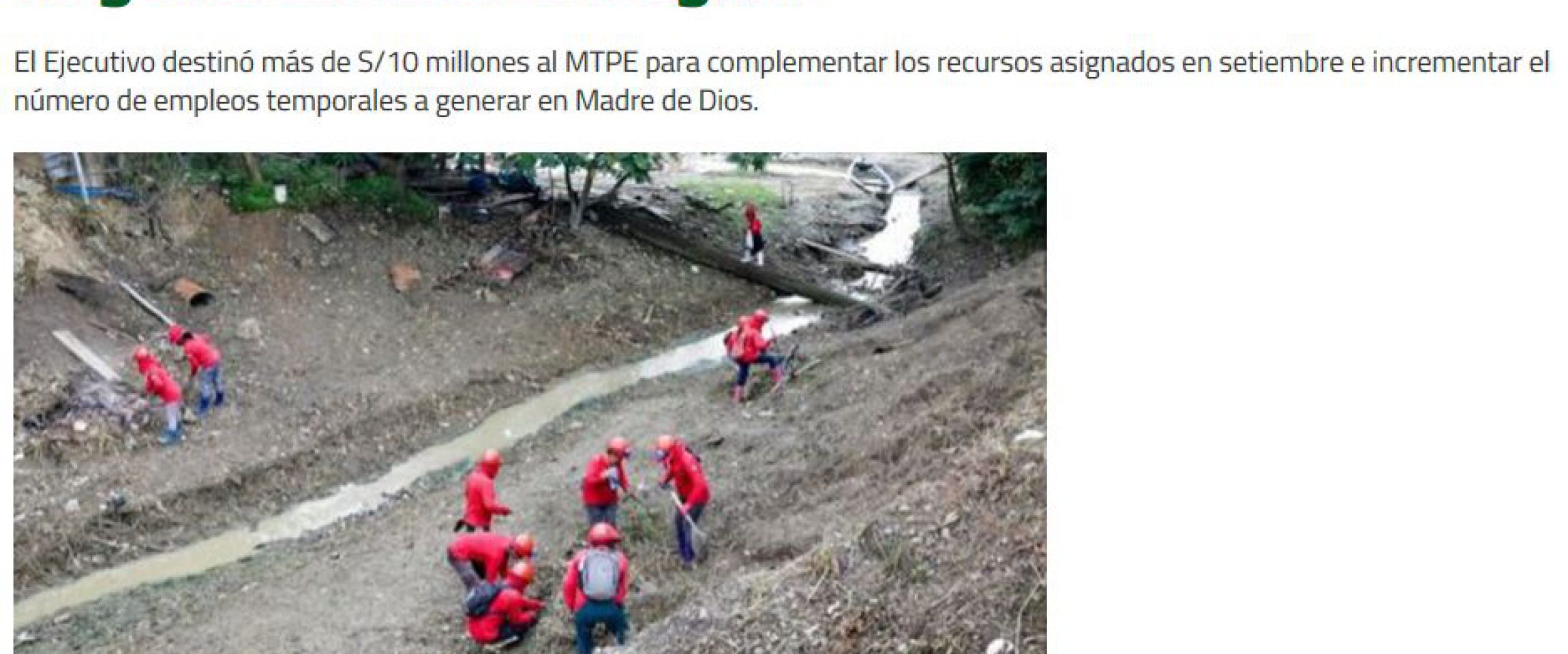 ojo madre de dios trabajaperu2019 octubre Ojo
19/10/2019
El Ejecutivo destinó más de S/10 millones al MTPE para complementar los recursos asignados en setiembre e incrementar el número de empleos temporales a generar en Madre de Dios.
Puedes leer…