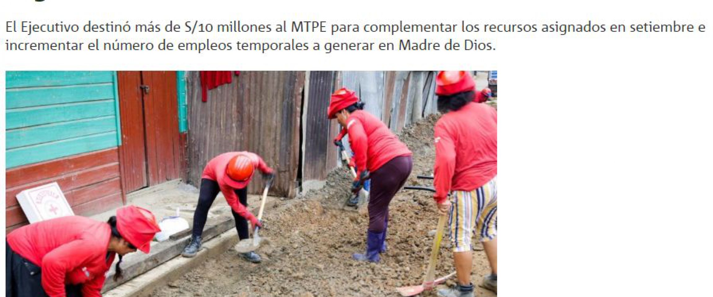 publimetro madre de dios trabajaperu2019 octubre Publimetro
19/10/2019
A través de la ejecución de 45 proyectos de infraestructura básica, social y económica, el Gobierno generará más de 2,500 empleos temporales en la región Madre de Dios, en beneficio…