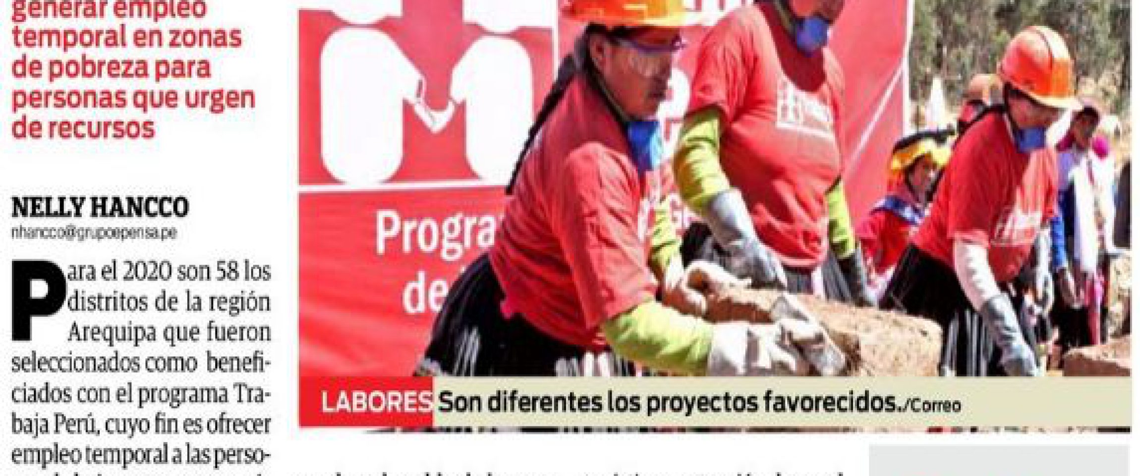 correo trabajaperu2019 noviembre2019 Correo (Arequipa)
23/11/2019
Para el 2020 son 58 los distritos de la región Arequipa que fueron seleccionados como beneficiados del programa Trabaja Perú.
Puedes leer la nota completa aquí.…