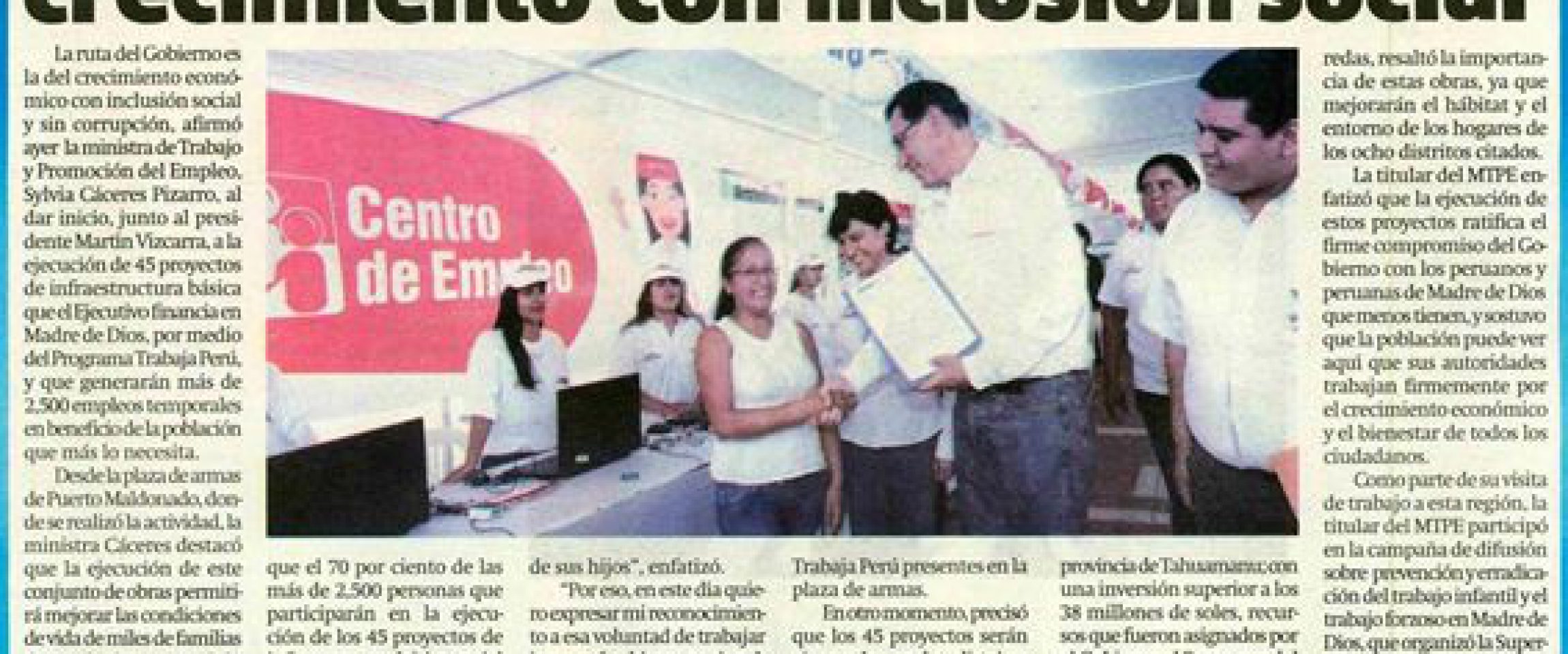 diario1 trabajaperu2019 diciembre Diario Uno
06/12/2019
La ruta del gobierno es la del crecimiento económico con inclusión social y sin corrupción, afirmó hoy la ministra de Trabajo y Promoción del Empleo, Sylvia Cáceres Pizarro, al…