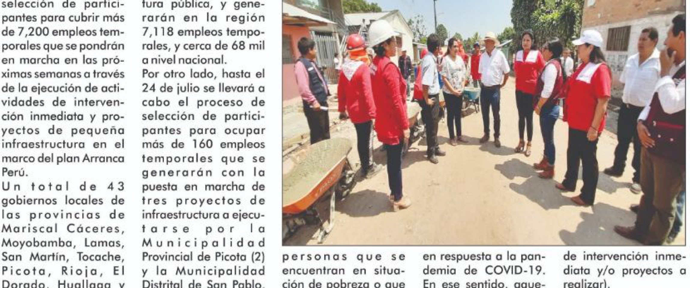 diario amanecer trabaja peru julio 2020 Diario Amanecer (San Martín)
22/07/2020
A través de Trabaja Perú. La meta final es generar más de 226 mil empleos temporales en todo el país.…