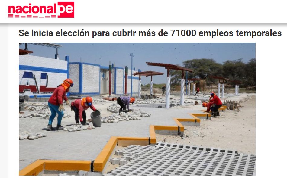 naciona julio 2020 TV Perú
19/07/2020
El programa Trabaja Perú del Ministerio de Trabajo y Promoción del Empleo (MTPE) indicó que, junto a los gobiernos locales de 18 regiones, ya iniciaron el proceso de selección…
